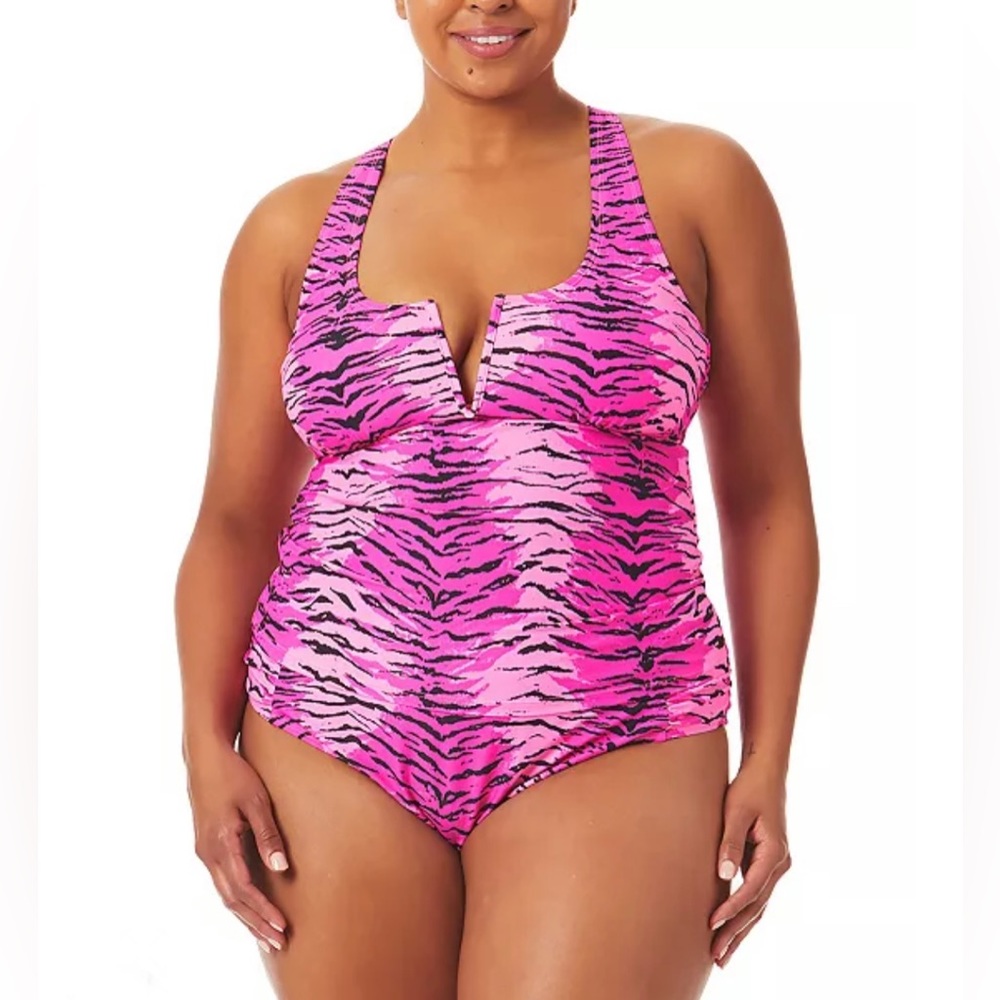NWT California Waves Women’s Plus Size Tiger Topaz 2pc Tankini & Bottom Swimwear